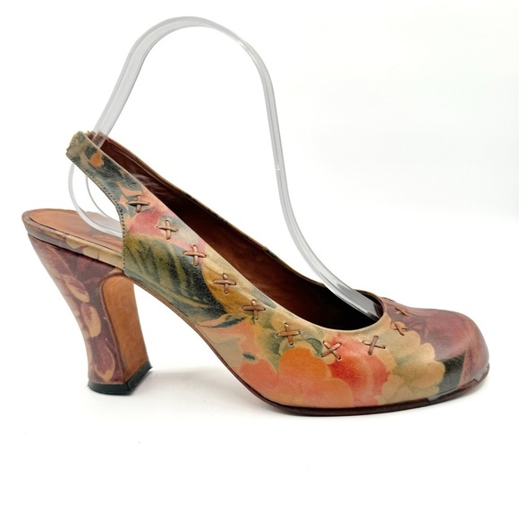 JOHN FLUEVOG PRODIGY  FLORAL SLINGBACK HEELS BLOCK HEELS MADE IN PERU SIZE 10.5 - Picture 1 of 12